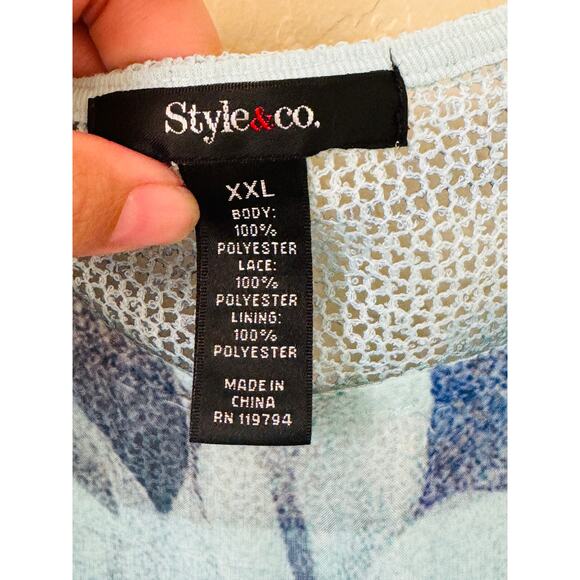 Style & Co Women's Teal Floral Blouse Sheer Front Netting Back Tank Top Size XXL - Picture 5 of 10